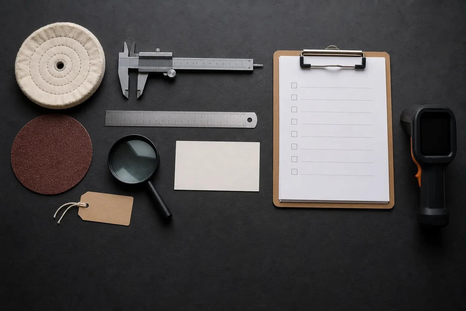 Illustrative abrasive quality-evidence planning concept, not a production-facility photograph