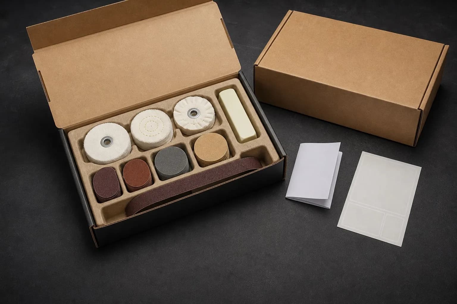 AI-generated concept of unprinted abrasive kit packaging